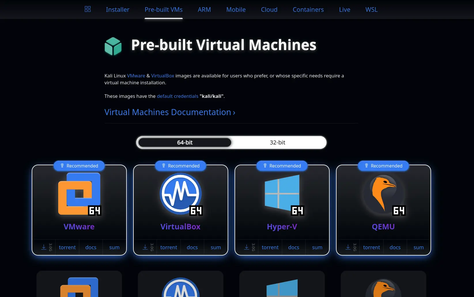 kali vm images